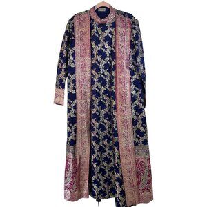 Burlingtons Vintage Womens Dress  Size Large Blue Taj Majal Hotel Floral